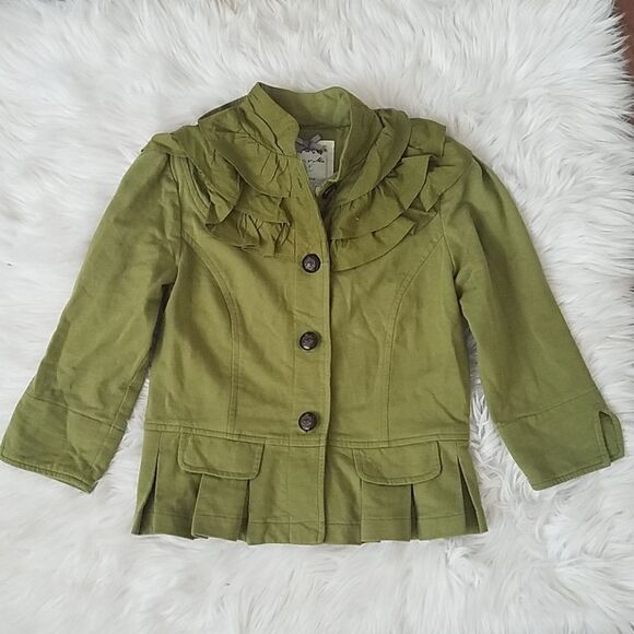 Anthropologie Nick & Mo Exclusive Collection Green Peplum Ruffle Jacket - Picture 1 of 6